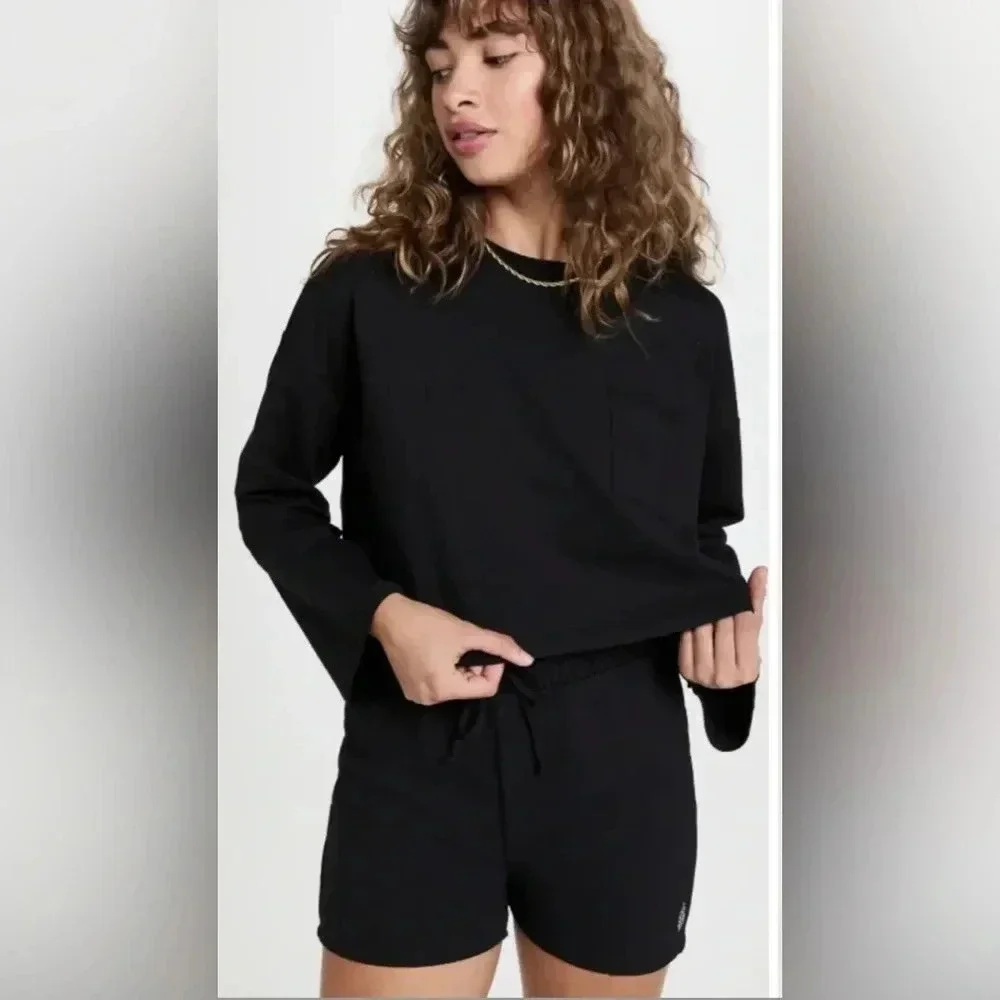 Free People Black Cropped Long-Sleeve Sweatshirt